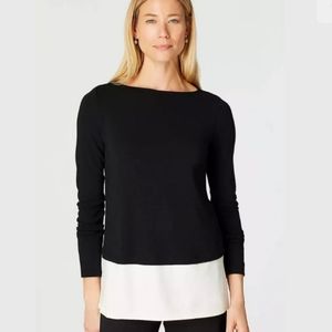 J. Jill Wearever Collection Black and Cream Layered Long Sleeve Top Size Large